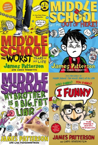 Book covers for Middle School and I Funny by James Patterson