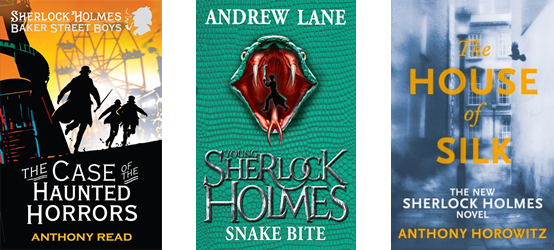 Book covers for three books about Sherlock Holmes recently quizzed for AR