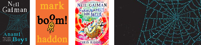 Book covers for Neil Gaiman and Mark Haddon