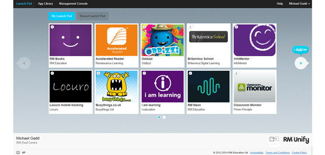 Screenshot of apps within RM Unify, including Accelerated Reader