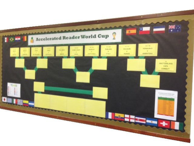 Photo of a World Cup reading display at Eston Park Academy