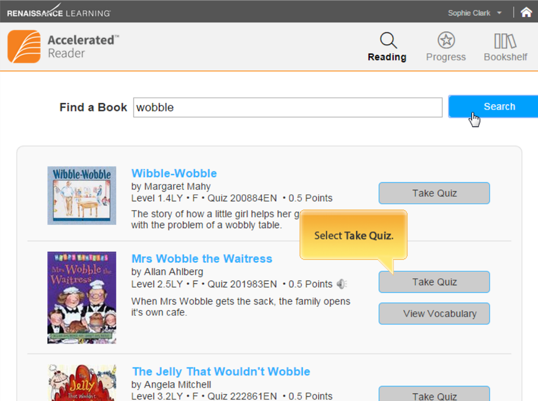 Screenshot of the Accelerated Reader book discovery search
