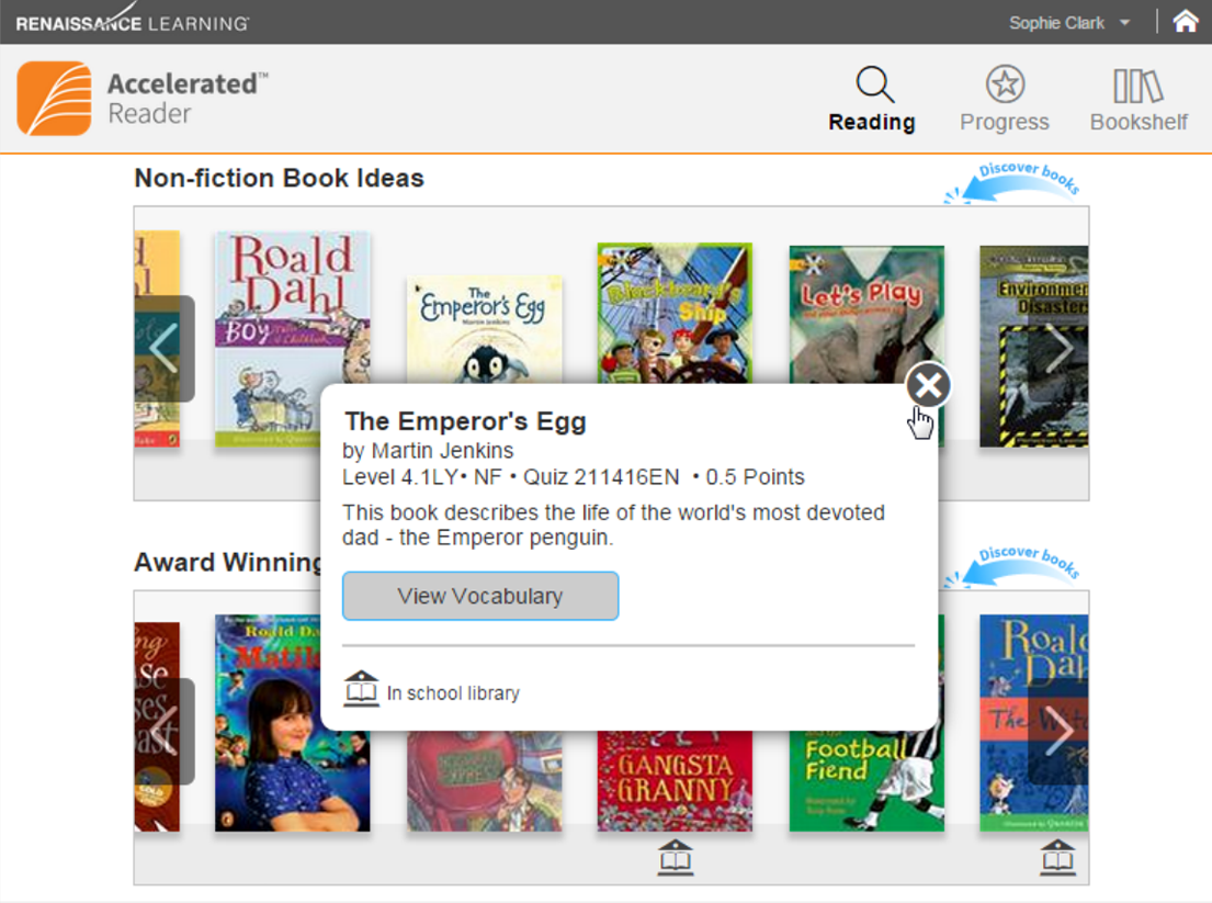 Screenshot of the Accelerated Reader book discovery with MARC records