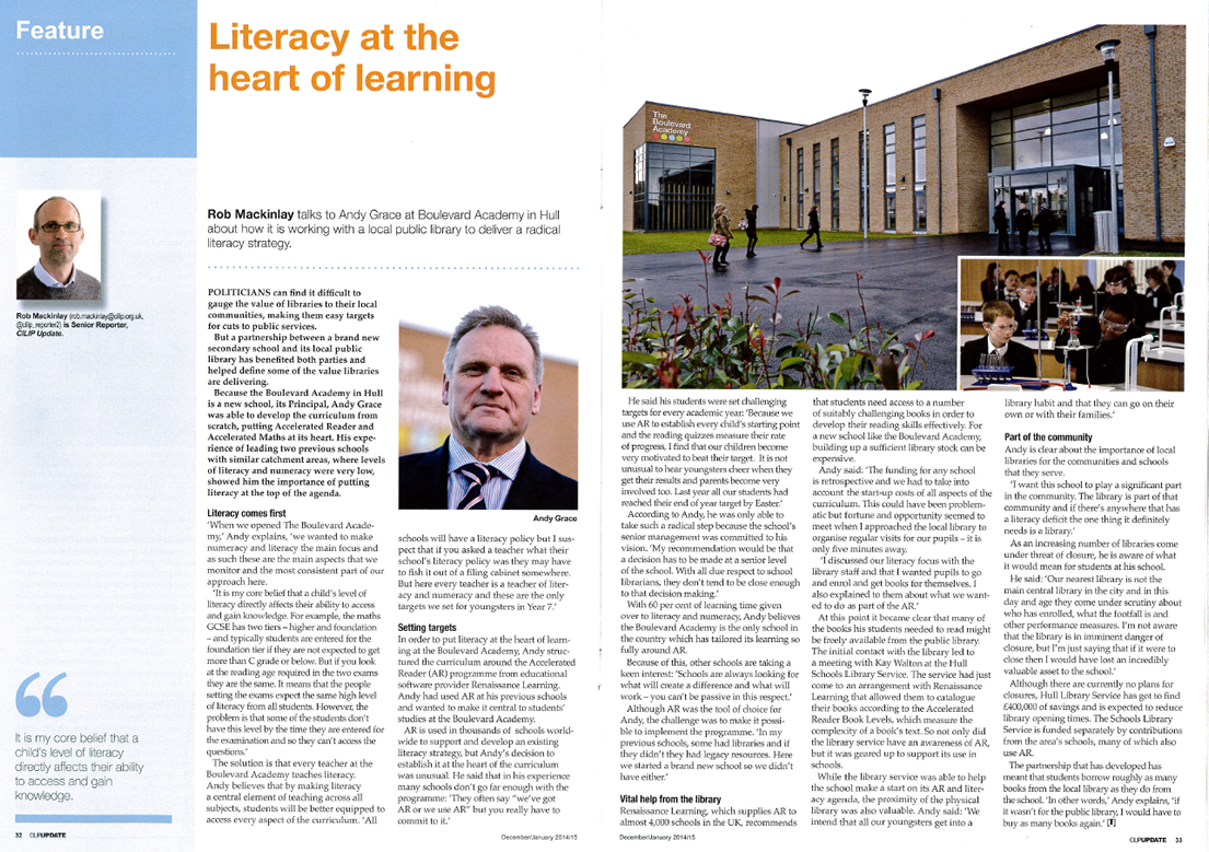 Scan of the CILIP Update magazine feature on the Boulevard Academy