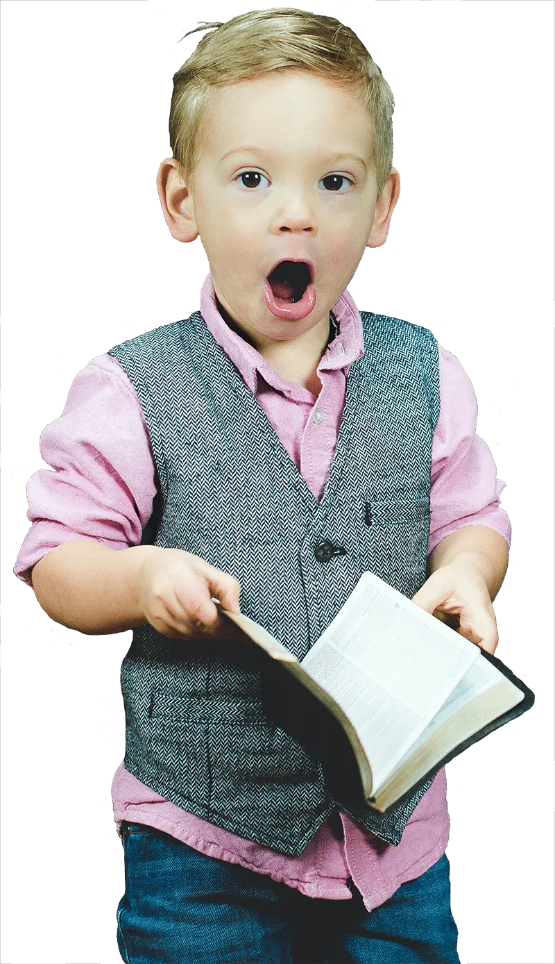 Surprised student holding a book
