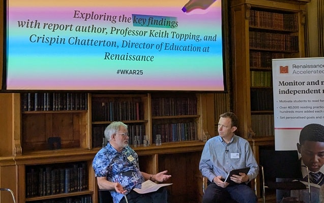 Professor Keith Topping (L) and Crispin Chatterton (R) discuss the key findings of the 2025 What Kids Are Reading report